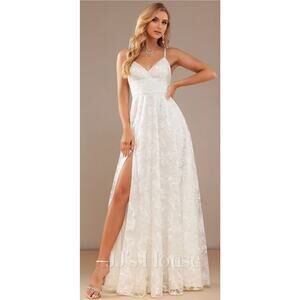 NWT Womens Ivory White JJ's House Backless Floral Lace Wedding Gown Dress 273909